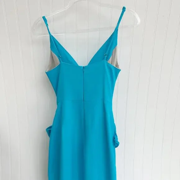 PatBO Bo Maxi Dress Turquoise Blue Viscose Ruched V-Neck Slit Resort Event 4